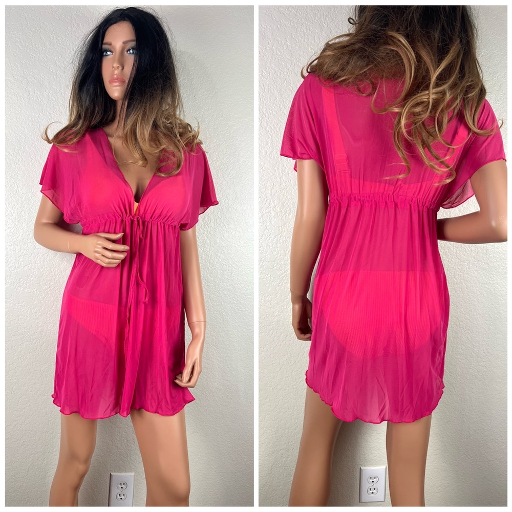 Deep V-neck Bikini Beach Swimsuit Cover Up Pink